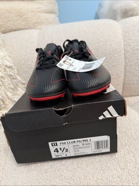 adidas Kids Black and Red Soccer Cleats F50 Club